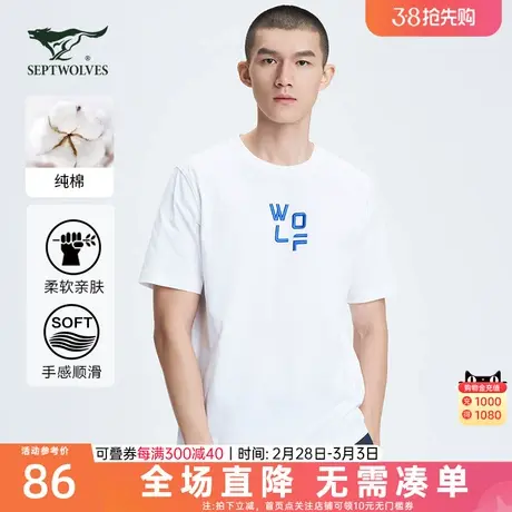 七匹狼短袖T恤2023年新款夏季港风百搭纯棉字母印花圆领新疆棉T恤商品大图