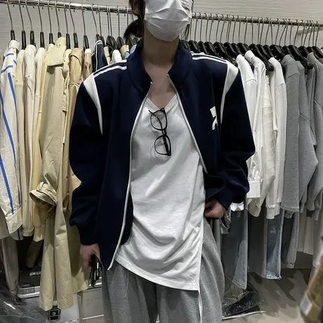 2022新款棒球服外套女春秋新款韩版宽松百搭立领拼色夹克外套潮商品大图