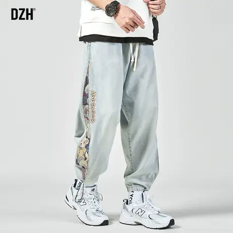 男生浅蓝色纯棉牛仔裤男款潮牌宽松刺绣裤子春夏2023新款束脚男裤商品大图