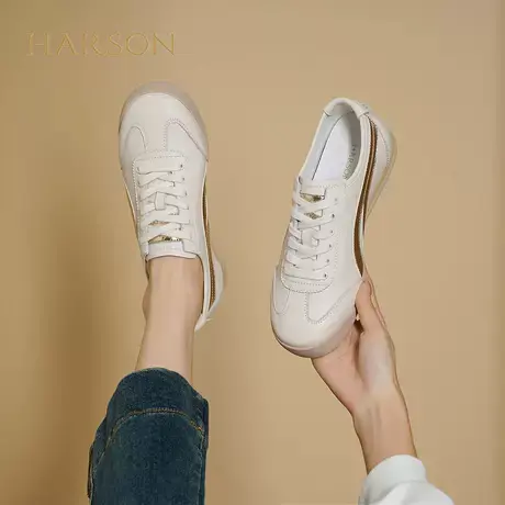 哈森德训鞋女款2025春季新款真皮女鞋休闲运动鞋平底HGCS250153商品大图