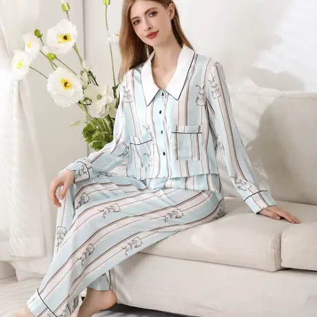 睡衣女2025春夏秋季新款冰丝长袖套装仿真丝高级感丝绸休闲家居服商品大图