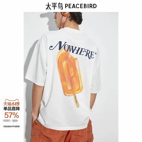 【速干凉感】太平鸟男装 潮流背后印花短袖t恤男胸口刺绣体恤男图片