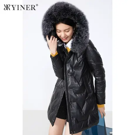 YINER音儿女装冬季新款连帽中长款羽绒服商品大图
