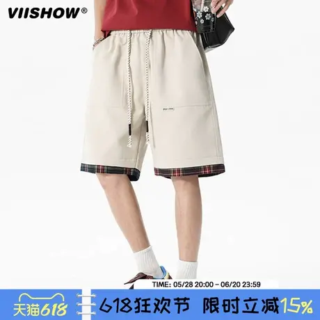 VIISHOW夏季2025新款五分宽松休闲裤潮牌直筒裤格子复古男生短裤商品大图
