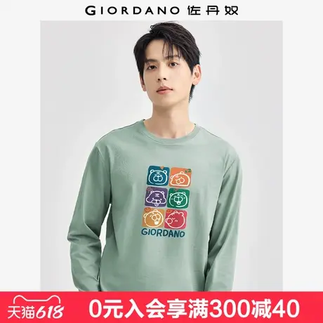 佐丹奴联名T恤男纯棉打底衫萌宠主题印花圆领长袖套头衫91094338商品大图
