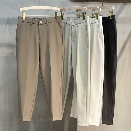 秋季冰丝小西裤男直筒长裤宽松九分裤韩版潮流休闲裤男士裤子薄款图片