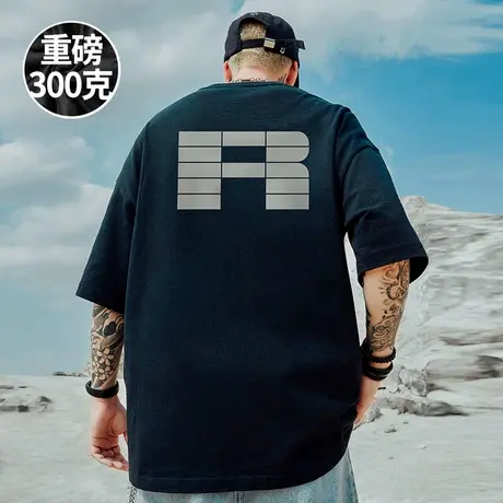 重磅美式潮牌宽松字母T恤胖子短袖男加肥加大五分袖大码男装夏季商品大图