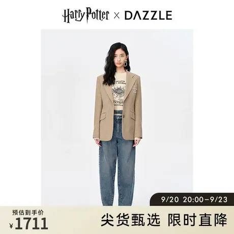 DAZZLE地素奥莱秋哈利波特联名学院收腰格纹西装西服外套上衣女图片