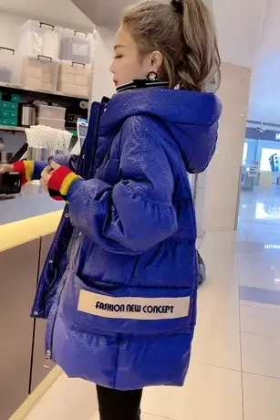 亮面细闪羽绒棉服冬季2023新款爆款中长款宽松加厚棉袄小个子棉衣图片