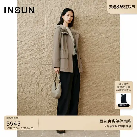 INSUN恩裳专选2024冬季银蓝貂水貂内胆工装派克服图片