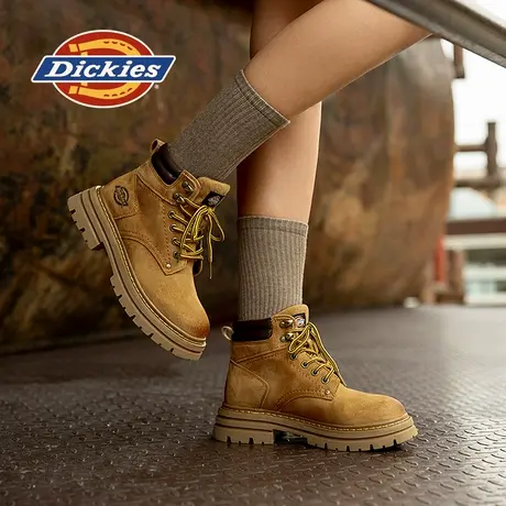 Dickies厚底马丁靴女2024秋季百搭防滑工装靴户外登山鞋女大黄靴图片