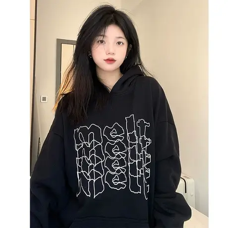 美式复古连帽卫衣vintage大码薄款上衣嘻哈ins潮牌甜酷早秋外套商品大图