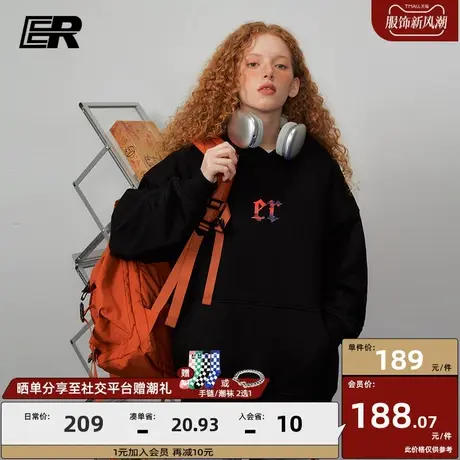 ER十字架卫衣男2023秋季新款美式潮牌情侣宽松抽绳套头帽衫商品大图