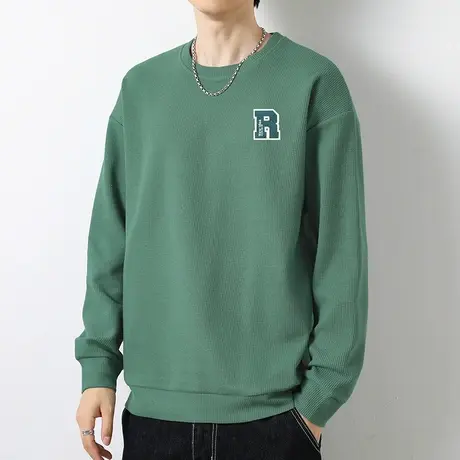 华夫格卫衣男2023新款秋冬季潮流宽松圆领长袖t恤套头无帽上衣服商品大图