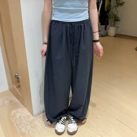 韩系复古时尚简约格子束脚卫裤女早秋新款宽松慵懒抽绳显瘦休闲裤商品大图