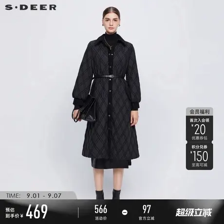 sdeer圣迪奥女装法式复古翻领菱格收腰长款棉服S24462303图片