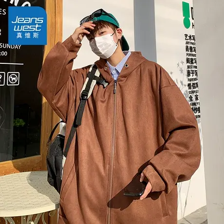 KZH真维斯简约长袖外套男秋冬新款宽松连帽卫衣潮牌时尚休闲上衣图片
