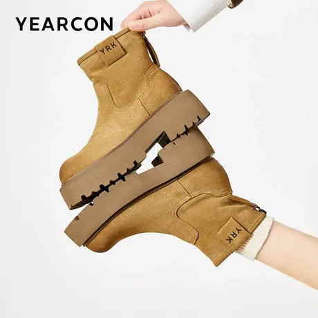 意尔康女鞋短靴粗跟单靴气质英伦显瘦复古及踝靴女士【j】图片