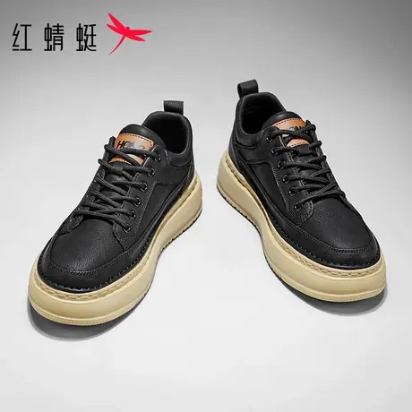 红蜻蜓男鞋2025秋季新款皮面美式复古板鞋鞋子男百搭厚底休闲鞋男商品大图