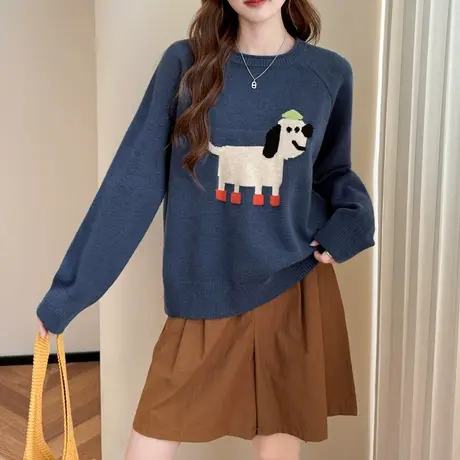 季毛衣女趣味动物图案圆领套头慵懒风高级感时尚百搭TU图片