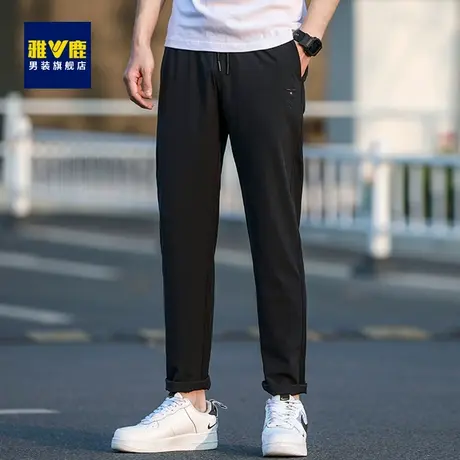 雅鹿休闲裤男2023夏季新款九分裤刺绣薄款修身时尚直筒冰丝长裤子商品大图