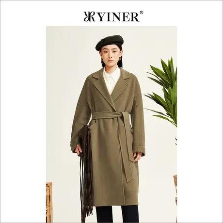 YINER音儿女装2022冬季新款收腰纯羊毛双面呢大衣商品大图