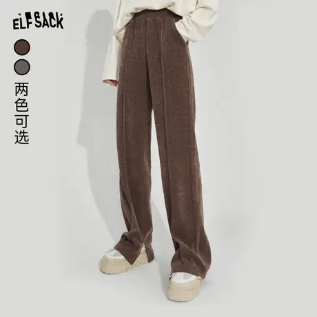 妖精的口袋高腰阔腿休闲裤女2023冬季新款小个子灰色宽松运动长裤图片