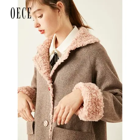 【买1送1】Oece秋冬新款复古英伦大衣复合中长款呢外套图片