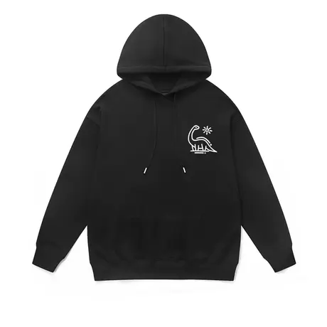 冬新款帽衫国潮卫衣男生oversize简约小恐龙遮屁股中性款连帽外套商品大图