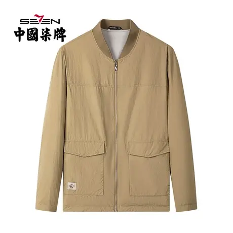 柒牌男装长袖夹克2022春秋新款时尚潮流青年棒球领贴袋茄克衫外套图片