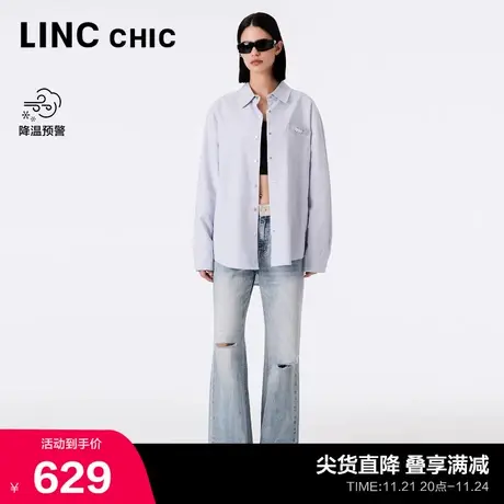 LINCCHIC金羽杰裤子女新款复古中腰阔脚裤直筒牛仔裤女S233JE470Y商品大图