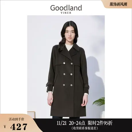Goodland美地女装冬季中长款翻领双面羊毛呢子大衣外套商品大图