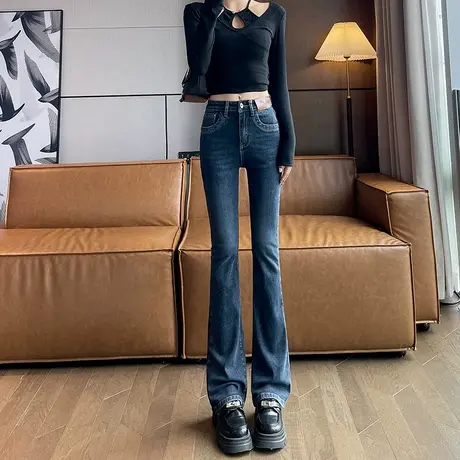 复古微喇牛仔裤女2023春秋新款高腰显瘦百搭小个子马蹄裤喇叭裤子商品大图