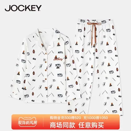 Jockey印花睡衣女士休闲简约可外穿长袖长裤家居服两件套秋季新款图片