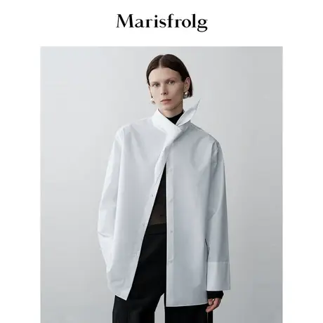 【胡可超级宠粉节】玛丝菲尔冬季新款设计感尖领廓形长袖白衬衫商品大图