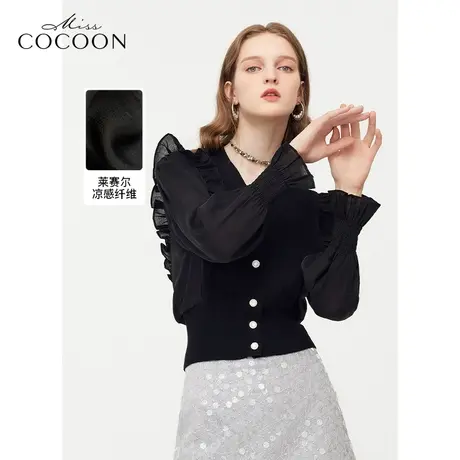 MISSCOCOON黑色开衫女薄款上衣24春装新款长袖针织衫图片
