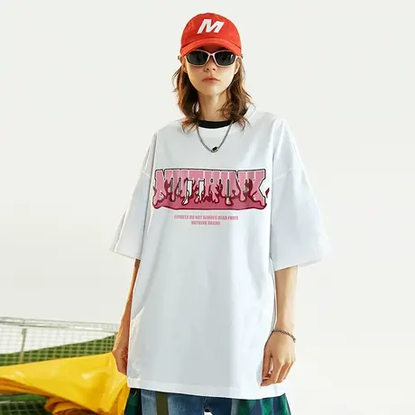 Nuthink宽松字母体恤衫美式短袖T恤男潮牌国潮潮流大码上衣潮夏季商品大图