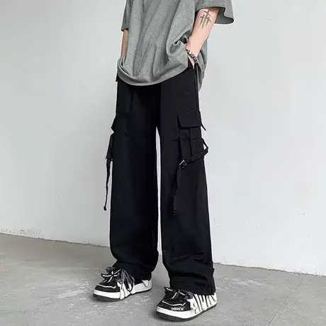美式机能工装裤男直筒复古宽松阔腿裤纯色冲锋裤春季新款休闲裤子商品大图