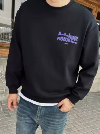 DAEVU秋新款大码男装落肩紫色字母潮胖子加肥加大男圆领长袖卫衣商品大图