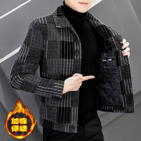 男士金貂绒毛呢子夹克外套加棉青年冬季潮流保暖加厚男装休闲高端商品大图