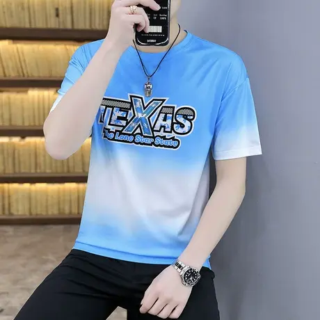 渐变短袖t恤男夏季青少年学生冰丝凉感半袖体恤潮流帅气薄款上衣图片