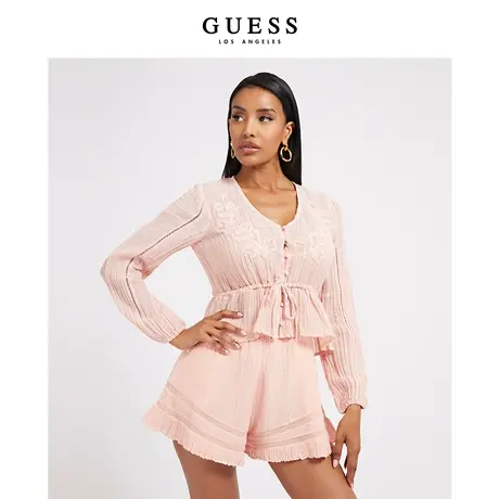 GUESS女士甜美温柔高级刺绣V领性感衬衫长袖上衣商品大图