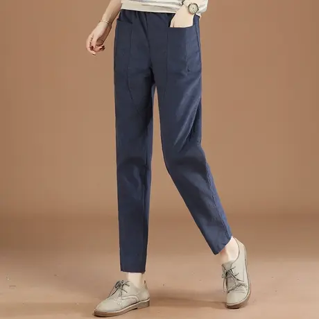 韩潮袭人松紧腰灯芯绒加厚休闲裤女2023新款冬季宽松哈伦裤长裤子图片