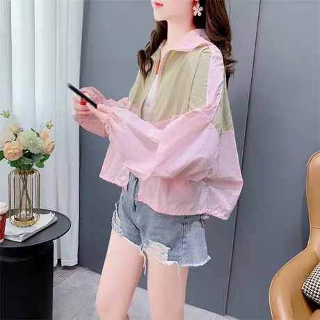 防晒衣女款夏季2023新款宽松薄款拼色冲锋衣短款运动休闲外套上衣商品大图