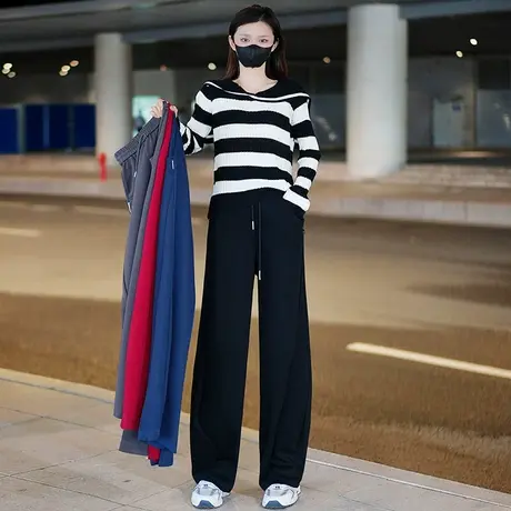 卫裤女春秋2023新款高腰垂感宽松显瘦运动休闲香蕉裤直筒阔腿裤子图片