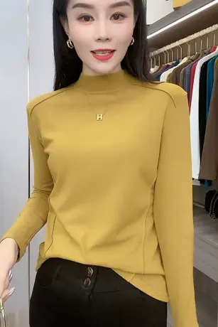 2023秋冬新款时尚加厚t恤衫半高领百搭纯色上衣打底衫面膜小衫潮图片