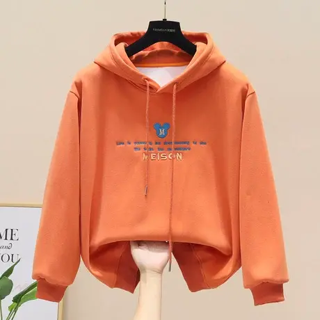 加绒加厚带帽女士卫衣秋装2023新款运动宽松休闲保暖上衣冬装外套商品大图