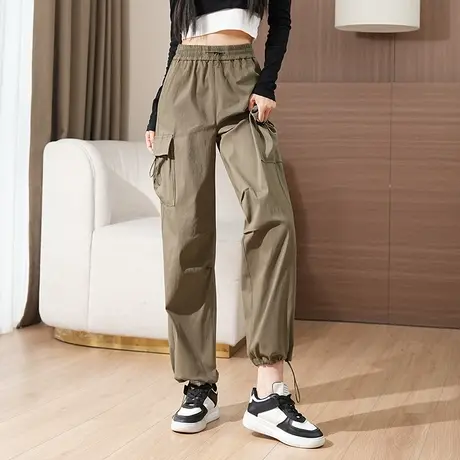 束脚工装裤女秋季2023新款松紧腰宽松阔腿裤垂感休闲裤百搭长裤子商品大图