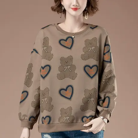 薄款卫衣女春秋加肥加大码女装宽松百搭休闲卡通印花圆领显瘦上衣商品大图