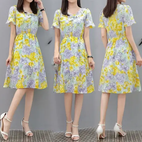 连衣裙女夏2024新款小个子宽松遮肚显瘦气质洋气别致休闲短袖裙子商品大图